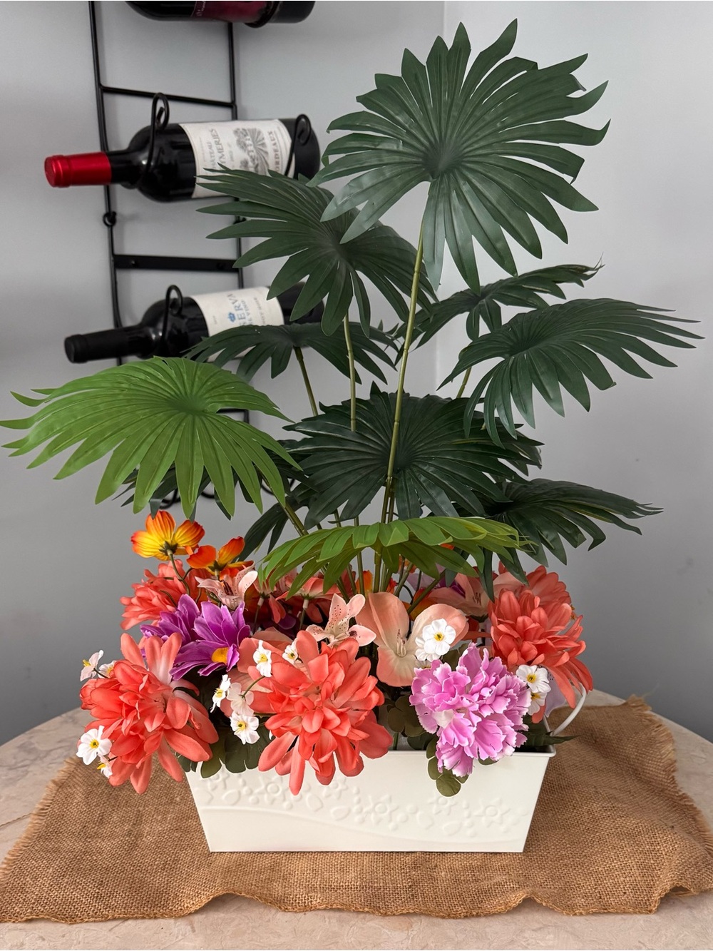 Handcrafted Artificial Tropical Floral Centerpiece  - Home Accents